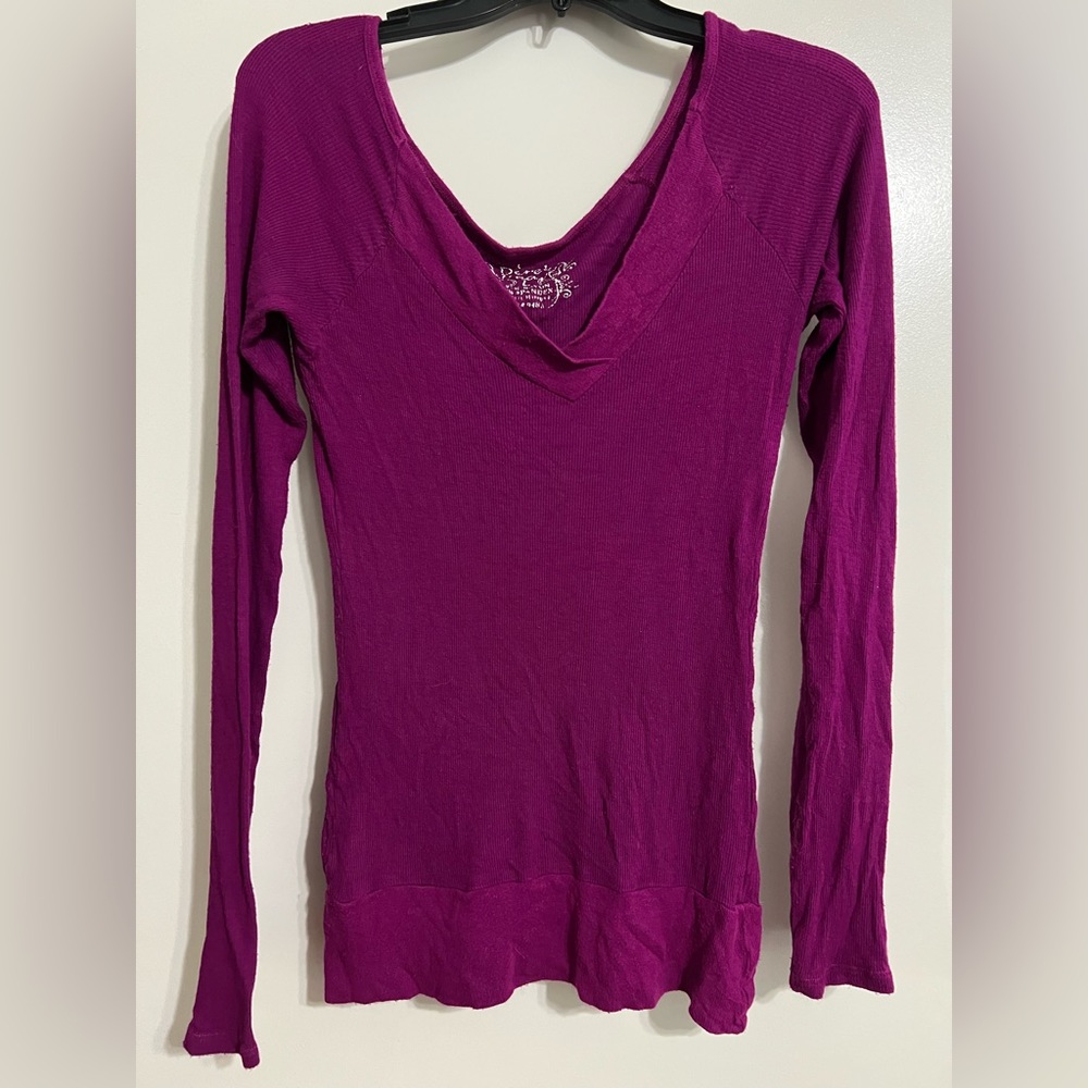 V Neck Magenta Derek Heart Long Sleeve Blouse